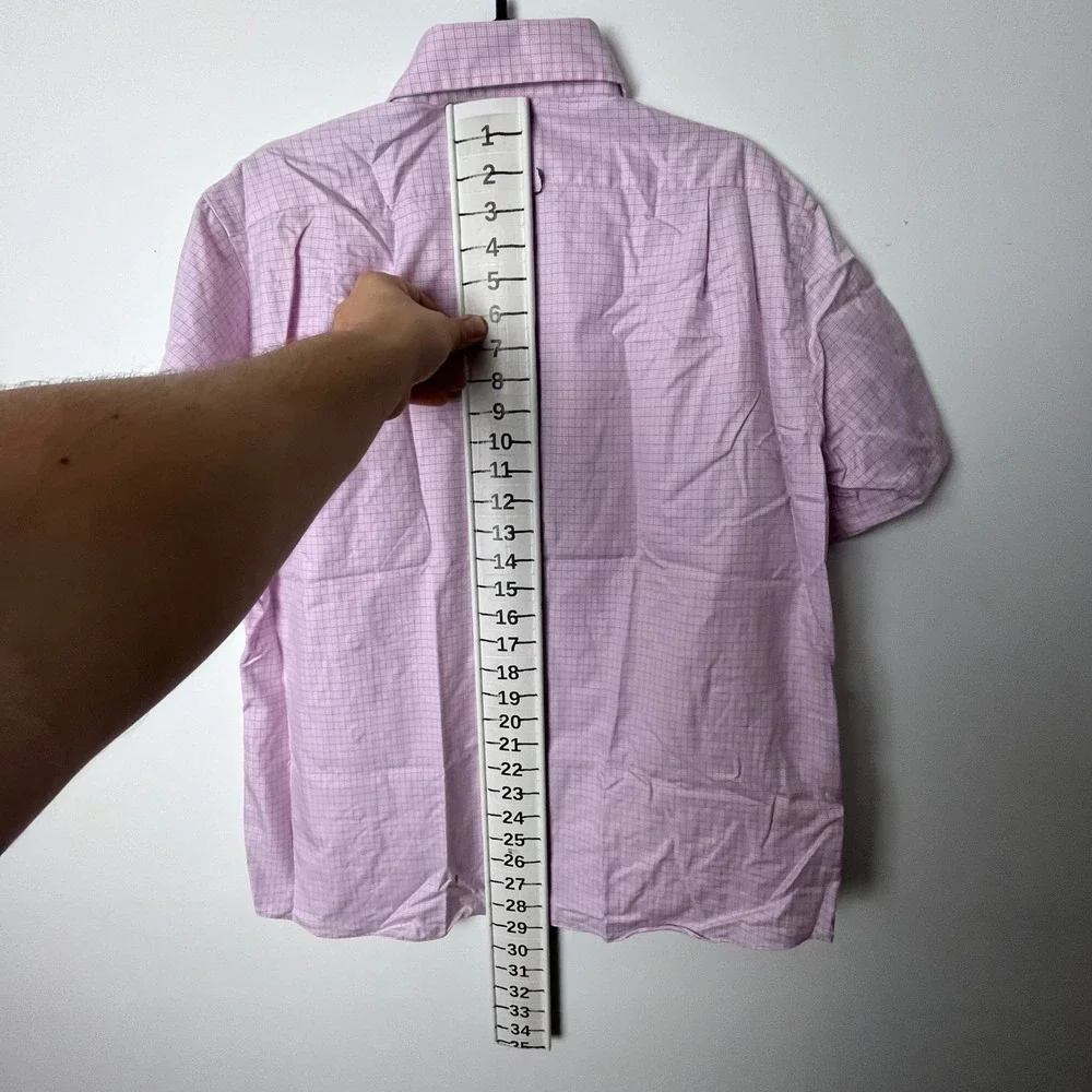 Proper Cloth Button Down Shirt Mens XL Pink Blue Plaid Short Sleeve Business